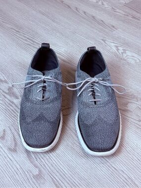 Cole Haan Zerogrand Gray Knit Derby Shoes with White Sole